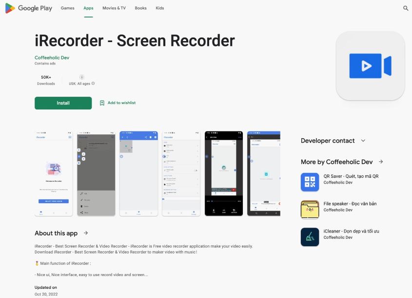 Android Screen Recording App, iRecorder